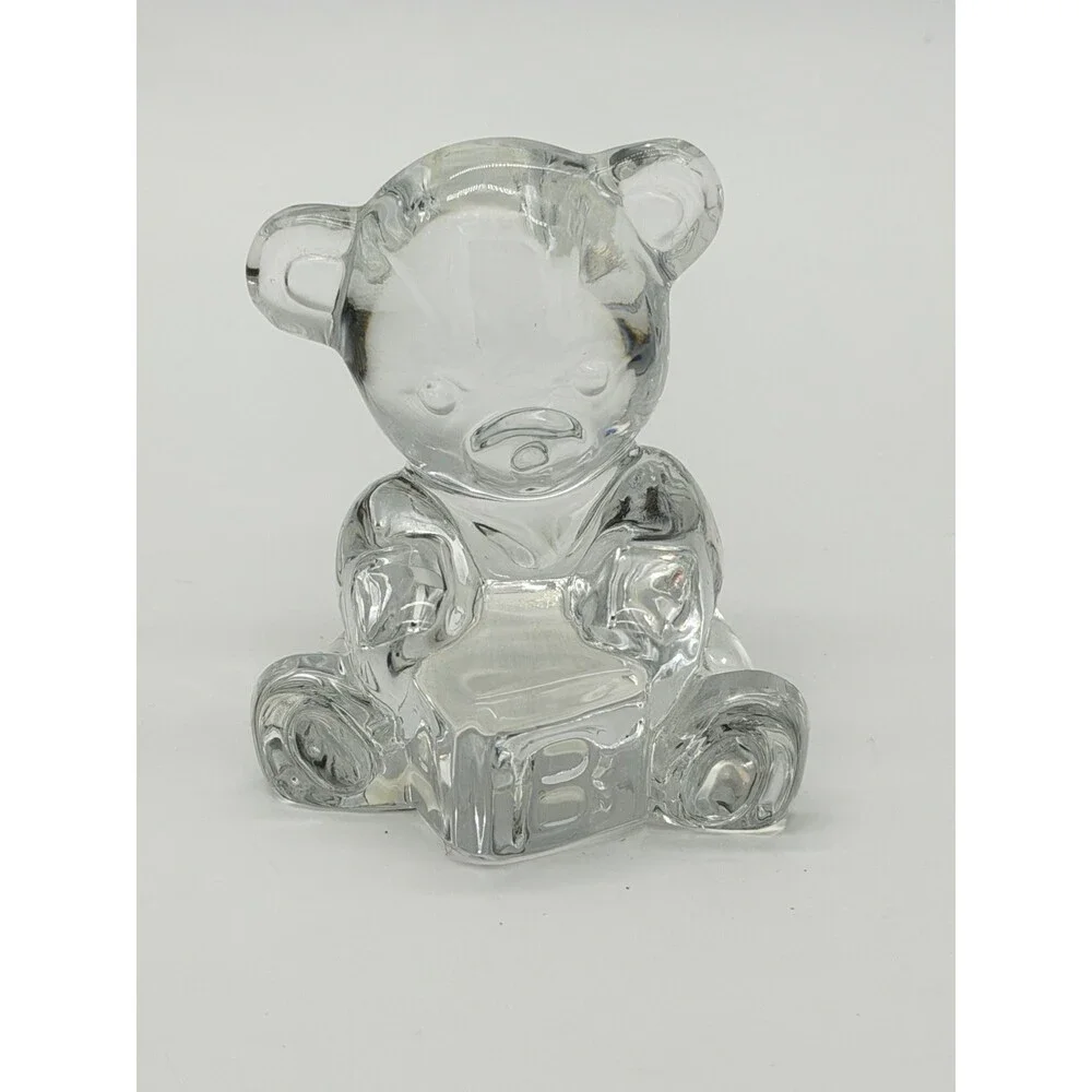 Waterford Crystal Teddy Bear with Toy Block Paperweight Figurine 3” Clear